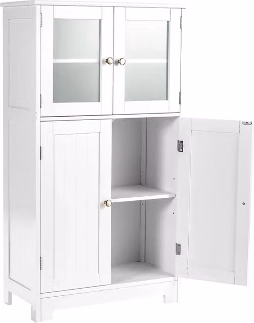 Mobile contenitore moderno in MDF bianco con ante in vetro e ripiani regolabili L/P/H: 58 x 30 x 109 cm