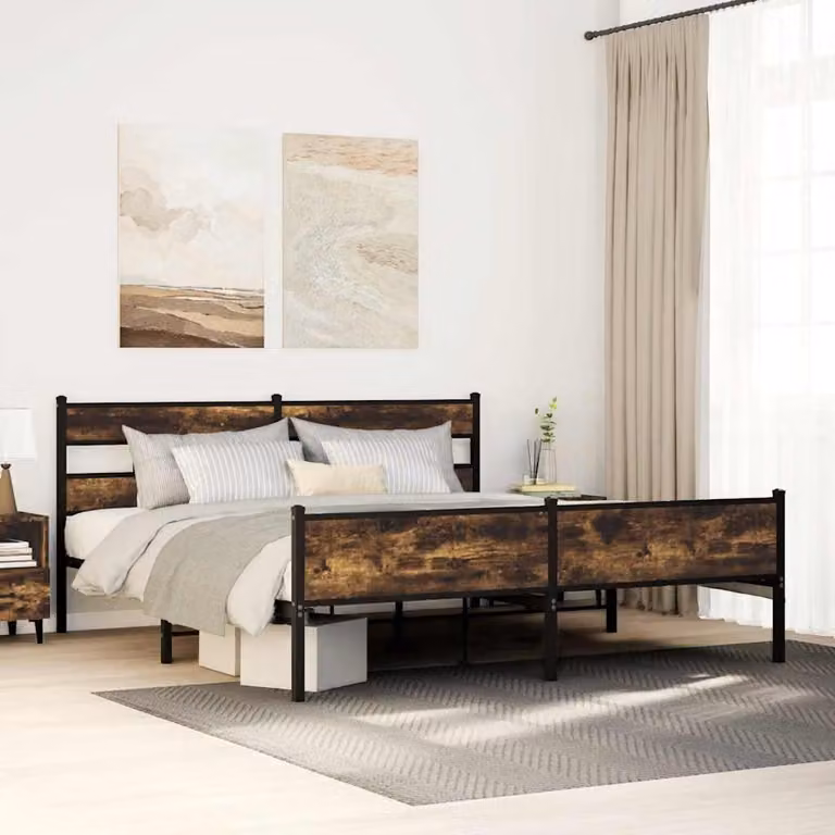 Giroletto in metallo vidaXL senza materasso colore rovere fumo L: 183 cm, P: 213 cm