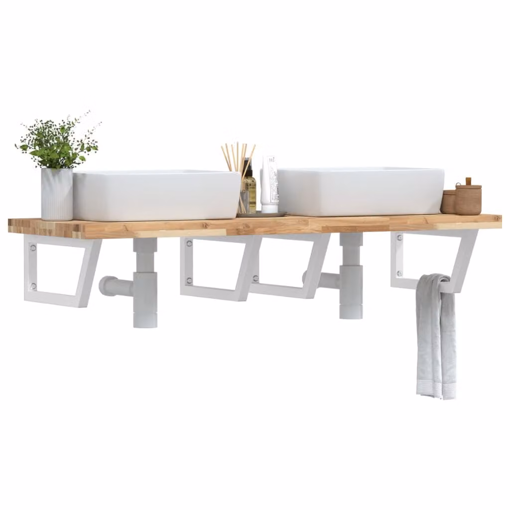 vidaXL Ripiano da parete per lavabo in legno di acacia e acciaio, marrone e bianco