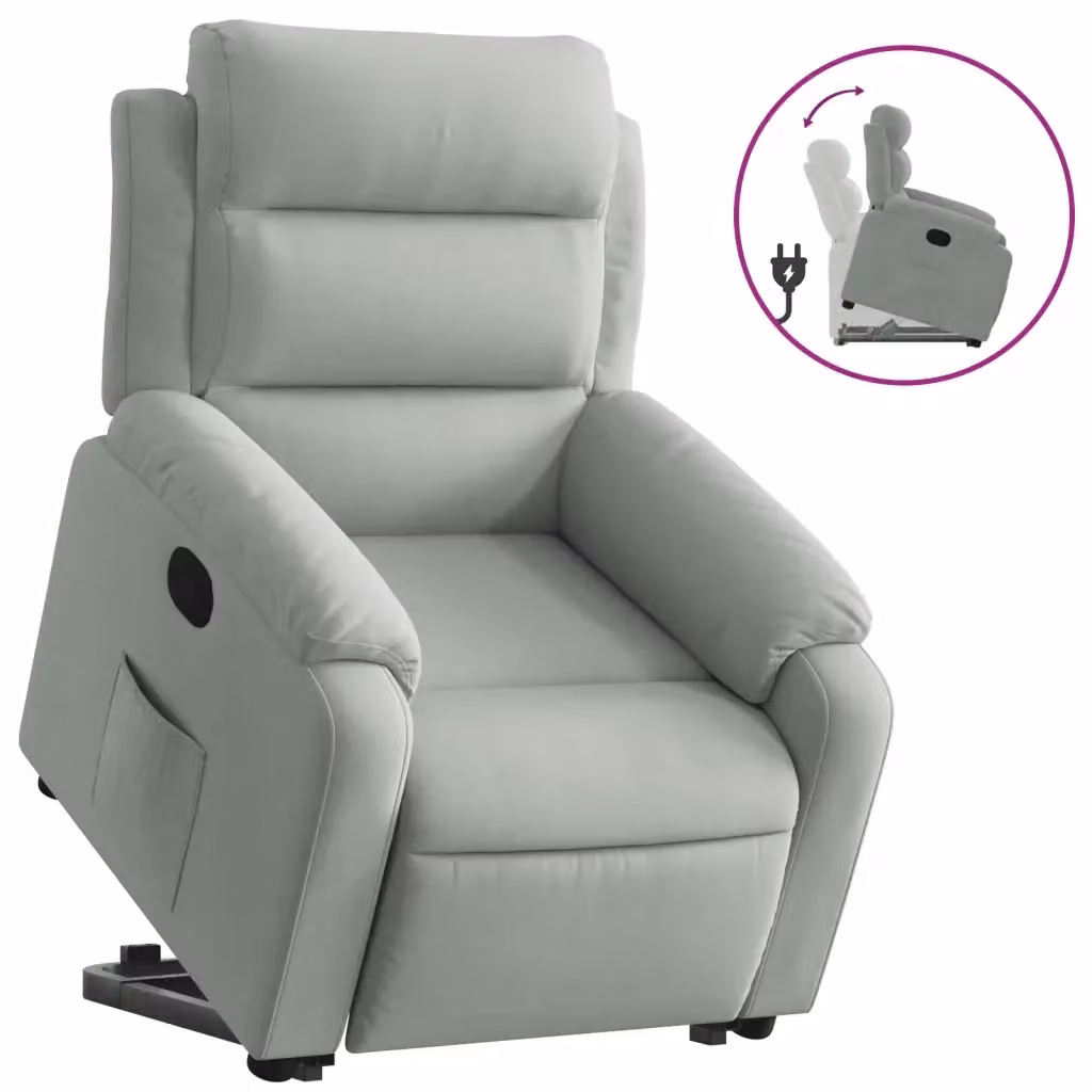 Poltrona Alzapersona Reclinabile con Assistenza Elettrica vidaXL in Velluto e Finta Pelle Grigio – 2