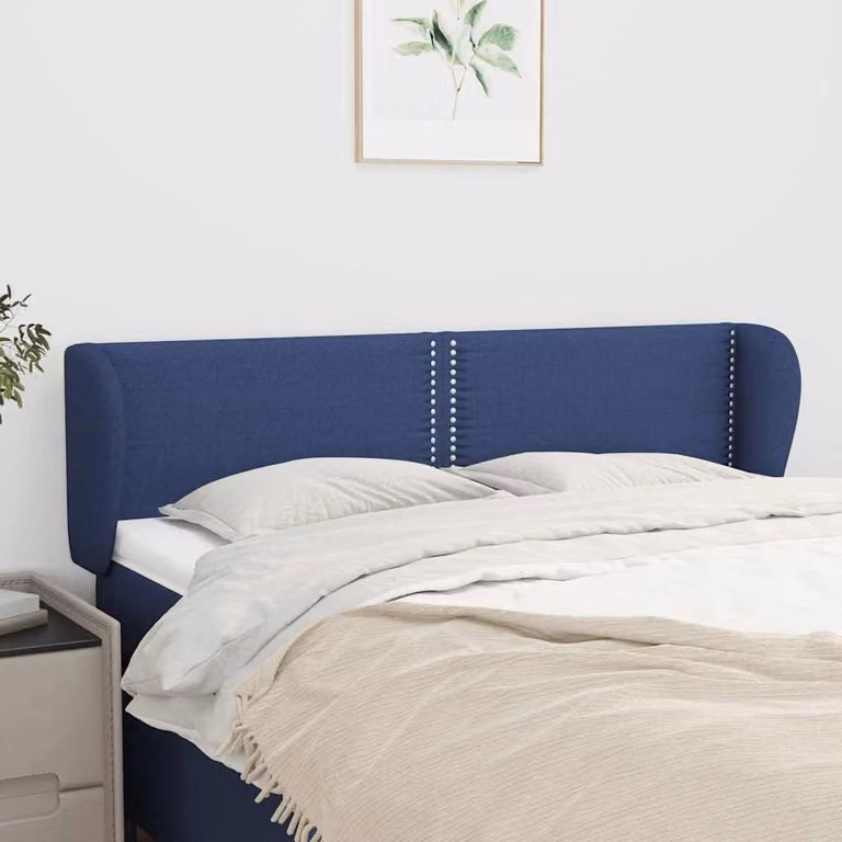 Testiera ad orecchio vidaXL in tessuto blu con struttura in legno L: 147 cm, P: 23 cm, H: 78-88 cm