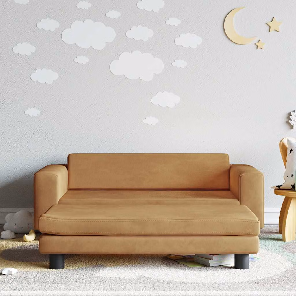 vidaXL Divano per bambini con poggiapiedi in velluto marrone L: 100 cm, P: 50 cm, H: 30 cm
