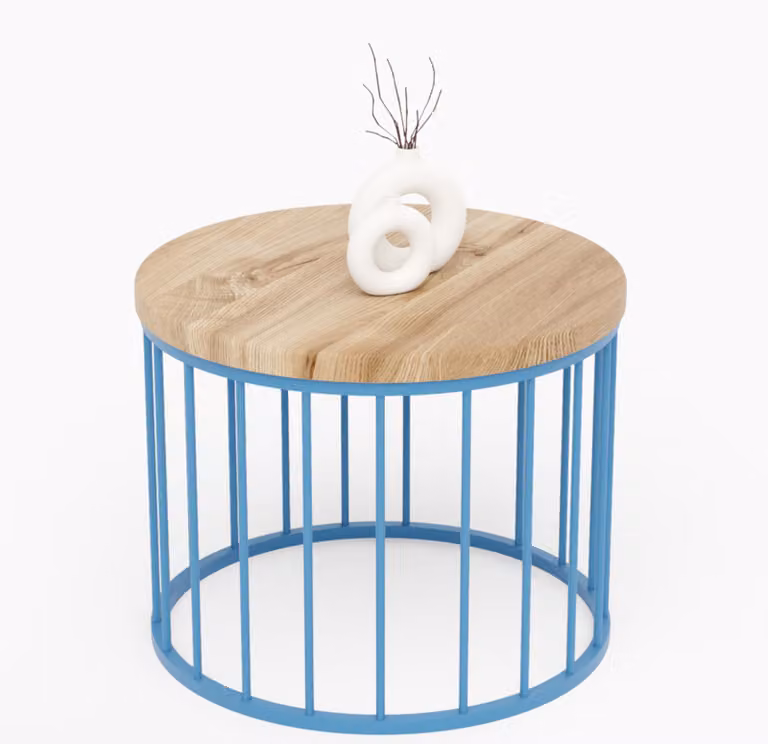 LAMO Manufaktur Tavolino da salotto rotondo in legno e metallo 50 x 37 cm - Tavolino da caffè, tavolo soggiorno, tavolinetto da salotto - Tavolo rotondo, design moderno - Colore: noce, gambe: blu