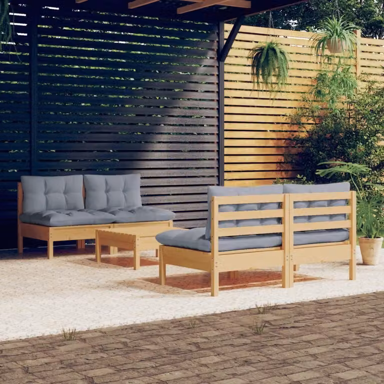 Maison Exclusive - Set Divani da Giardino 5 pz con Cuscini Grigi Massello di Pino