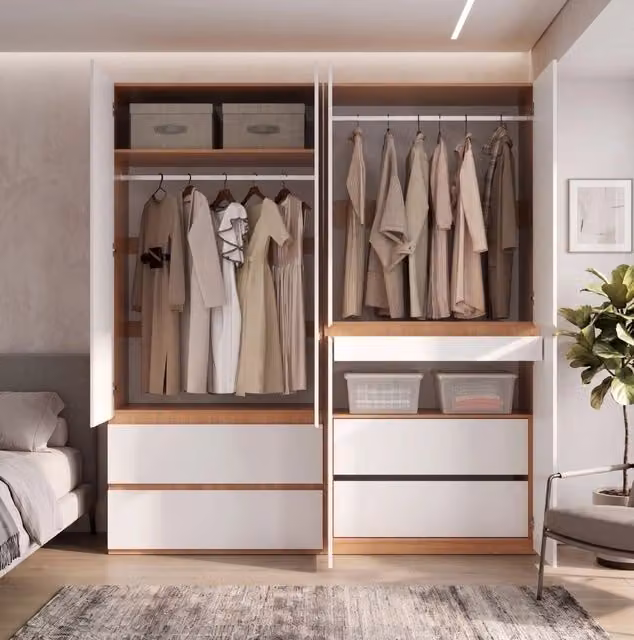 Armadio guardaroba a 6 ante con 5 cassetti e 2 appendiabiti 180x50x200 cm bianco