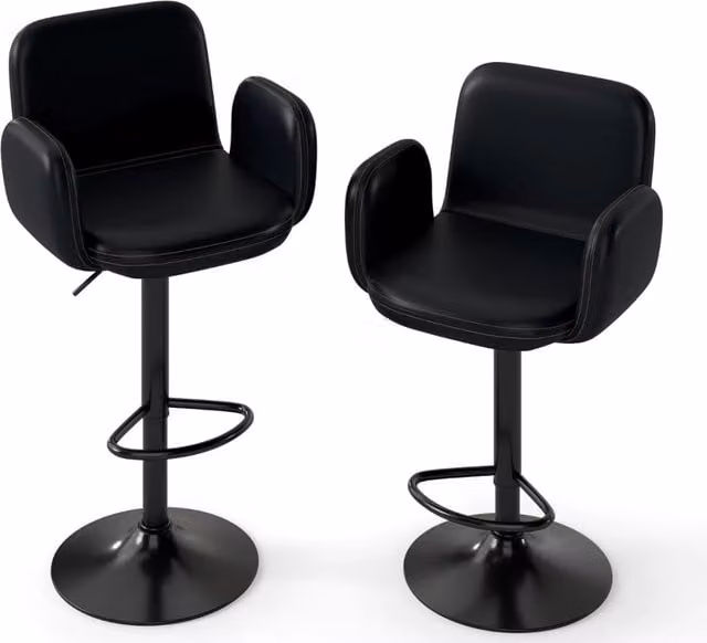 Sgabelli da bar moderni in pelle finta con altezza regolabile e sedile imbottito, Sgabelli da bar set di 2 girevoli Nero-Sgabelli da bar