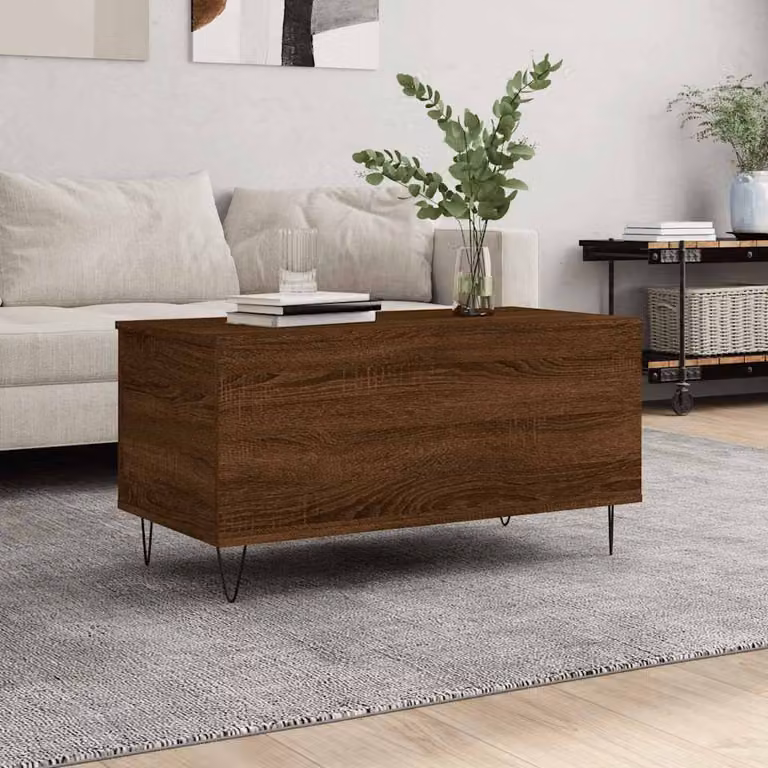 vidaXL Tavolino da Salotto Moderno in Legno e Metallo, Colore Marrone Rovere, L 90 x P 44,5 x H 45 cm