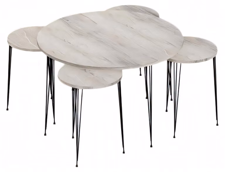 Moderner grauer Holz-Couchtisch mit Beistelltischen Set
