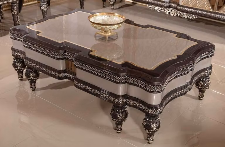 Casa Padrino tavolino barocco grigio / marrone scuro / oro - Magnifico tavolo da salotto in legno massiccio in stile barocco - Mobili da salotto barocchi - Nobile & Magnifico