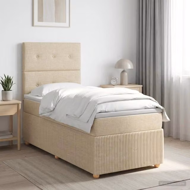 Letto box spring con materasso vidaXL in tessuto beige e bianco con base a sollevamento L/P/H: 90 x 190 x 46 cm – 1