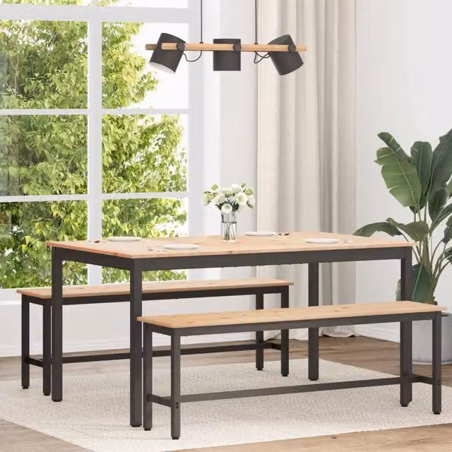 Tavolo da pranzo rettangolare moderno vidaXL in pino massello e metallo, colore marrone, L: 150 cm, P: 90 cm, H: 75 cm