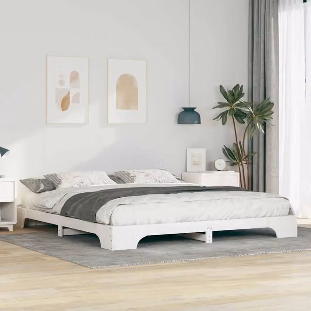 Struttura del letto moderna vidaXL in pino massello laccato bianco L/P/H: 220 x 200 x 187 cm