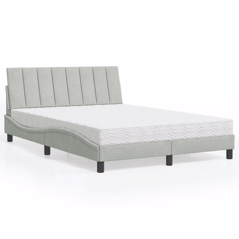 Letto con Materasso Hanko vidaXL in Velluto Grigio Chiaro 140x190 cm