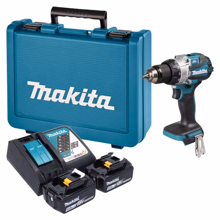 Trapano avvitatore a percussione a batteria Makita DHP 489 RTE 18 V 73 Nm brushless + 2 batterie da 5,0 Ah + caricabatterie + valigetta