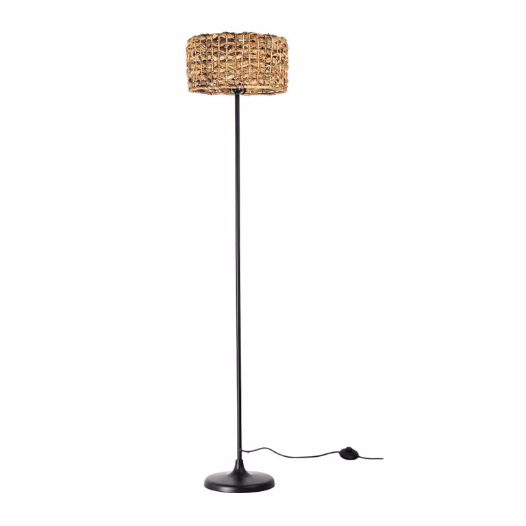 Lampada da terra in rattan naturale con interruttore a cavo, base E27, per soggiorno, camera da letto.