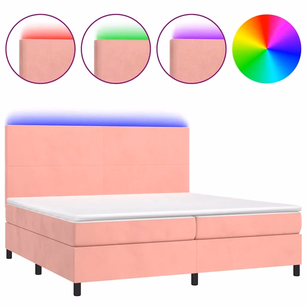 Letto con Materasso a Molle Individuali vidaXL in Velluto Rosa con Illuminazione LED e Porte USB L/P/H: 200 x 200 x 203 cm – 2