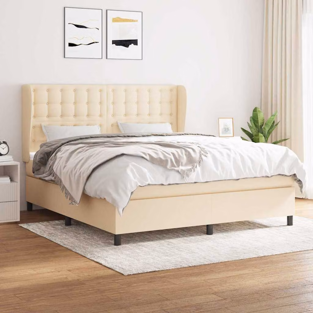 vidaXL Giroletto a Molle con Materasso Ibrido in Tessuto Beige e Bianco L/P: 180 x 200 cm