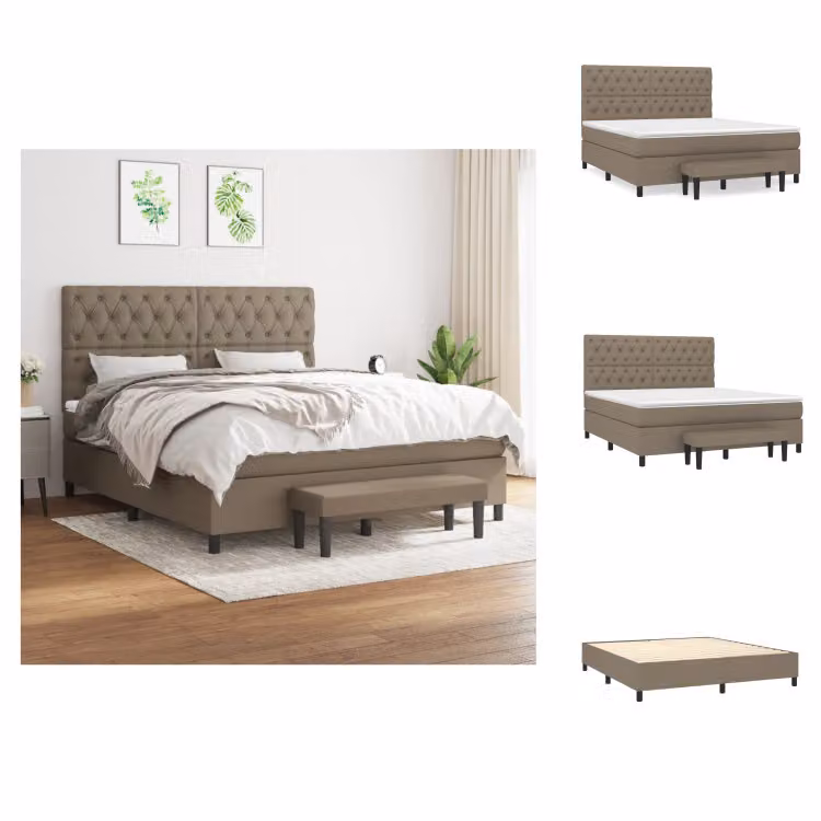 vidaXL Letto a molle con materasso in tessuto tortora 160x200 cm - Letti e strutture letto
