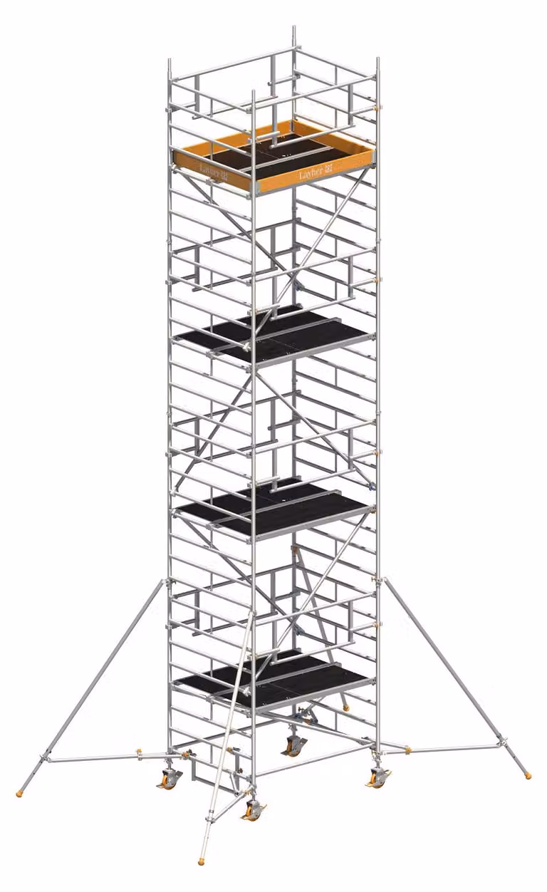 Ponteggio mobile Layher Uni Kompakt P2 Safety Plus con doppia ringhiera e montanti estensibili 9,20 m AH