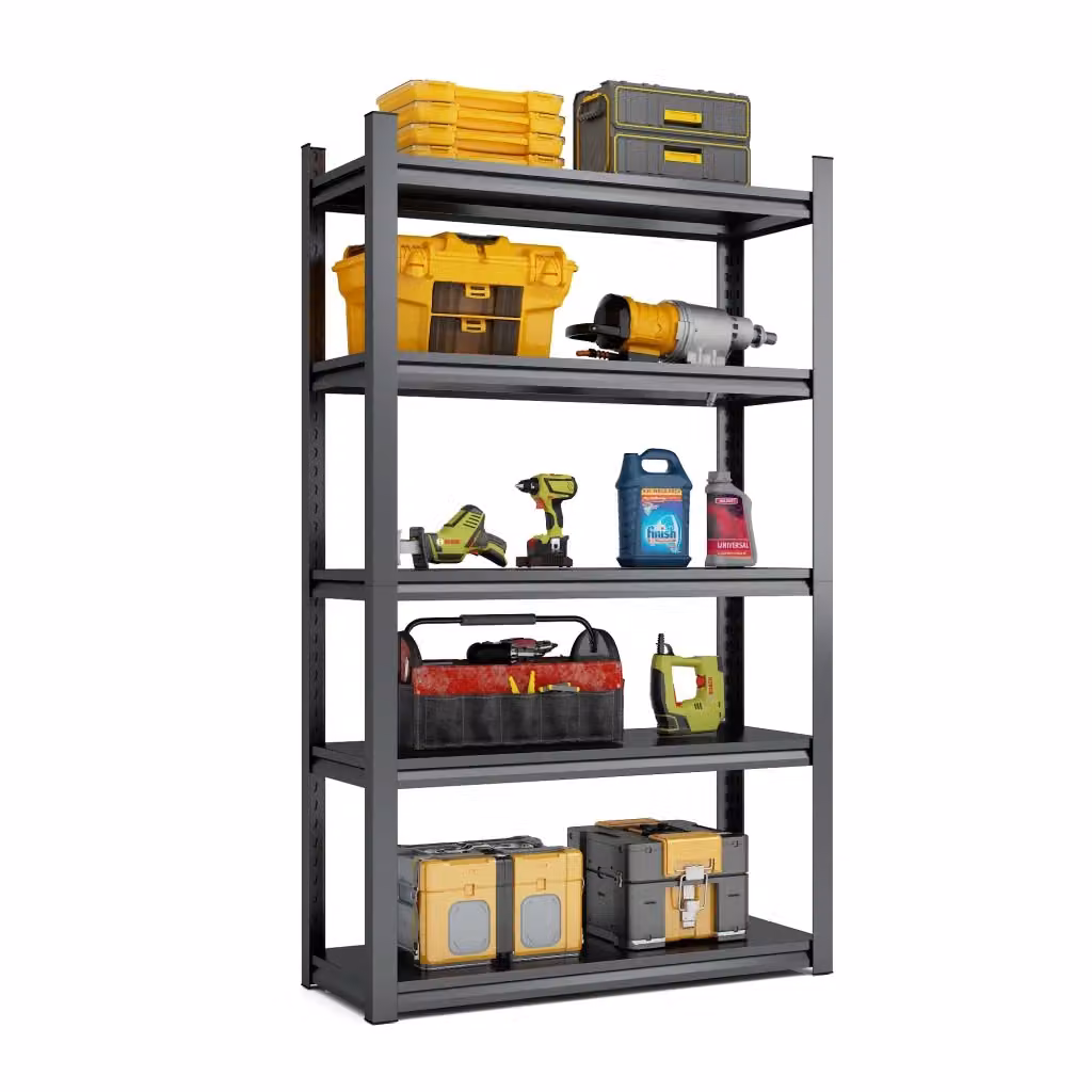 Scaffale Industriale Minimal in Metallo Nero con Ripiani Regolabili H 198 x L 120 x P 45.7 cm – 2