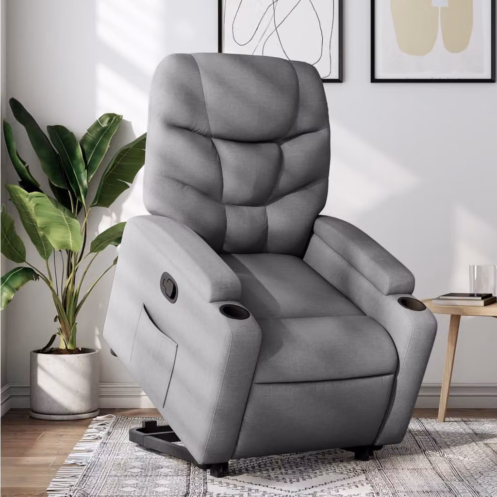 vidaXL Poltrona Alzapersona Reclinabile Grigio Chiaro in Tessuto con Supporto Elettrico – 1