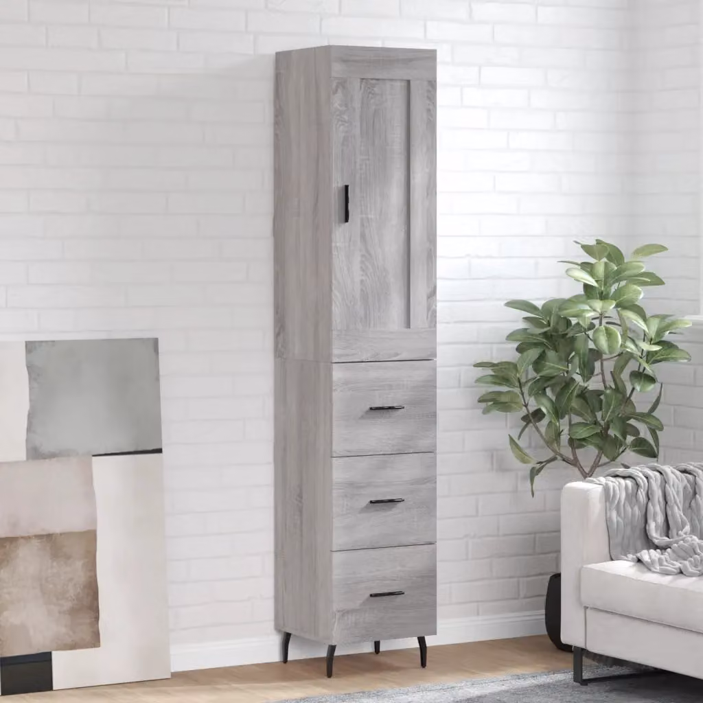 Credenza moderna da parete vidaXL in legno e metallo, Grigio, L: 34,5 cm, P: 34 cm, H: 180 cm