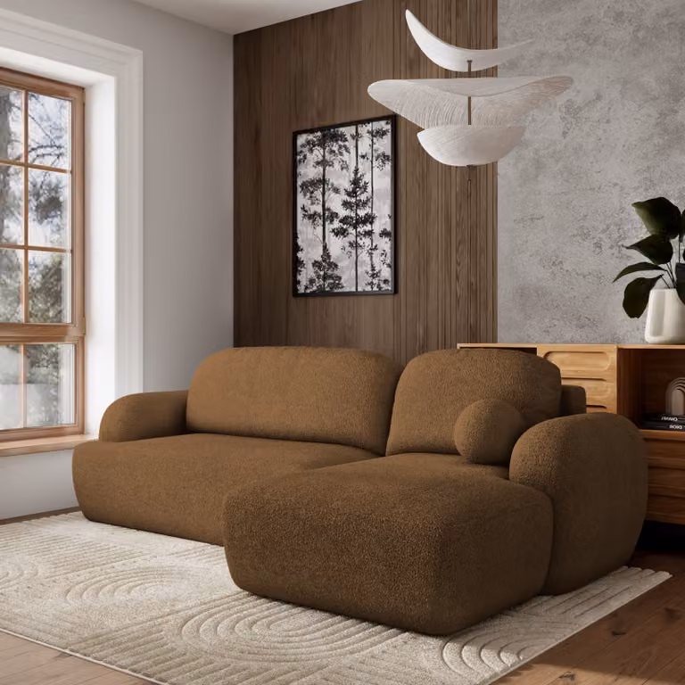 Divano angolare Masseno MODENZA N R-S con funzione letto a L, divano con box letto, divano da soggiorno, divano, divano letto, set di divani - marrone, ORA O MAI PIÙ 56