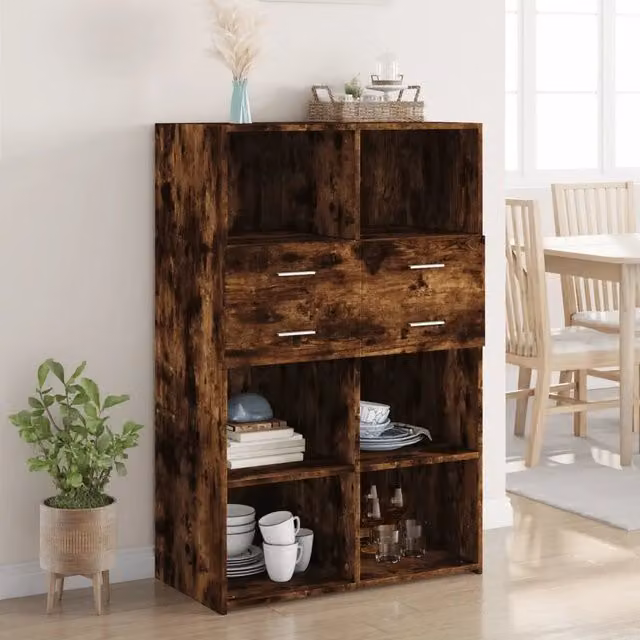 Credenza-Buffet-Armadio da cucina Rovere Fumo 80x42,5x124 cm in Legno Multistrato