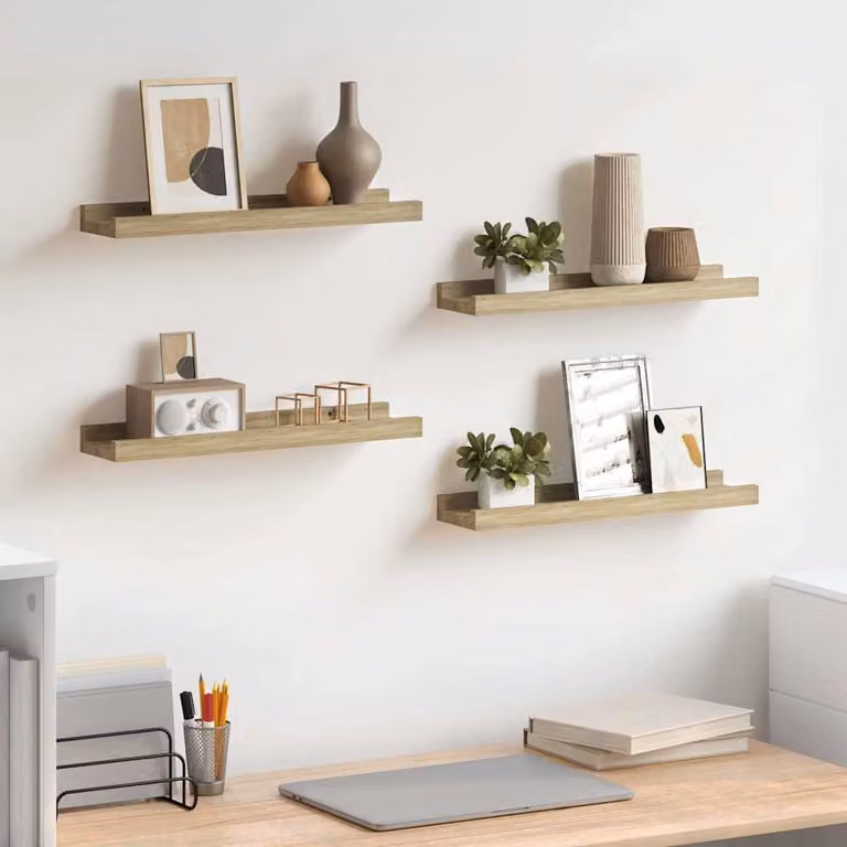 Set di 4 mensole da parete vidaXL in legno MDF color rovere, L: 40 cm, P: 9 cm, H: 3 cm