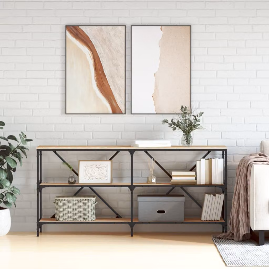 vidaXL Tavolo Consolle in Stile Industriale in Rovere e Metallo, L/P/H: 160 x 30 x 75 cm