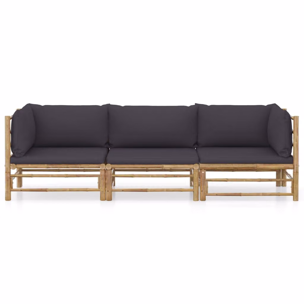 Set da giardino 3 pezzi vidaXL con cuscini grigio scuro in bambù