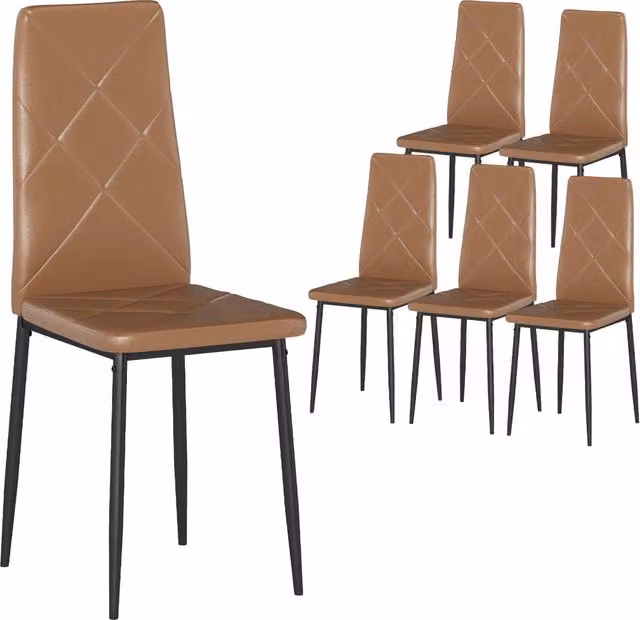 Set di 6 Sedie da Pranzo Moderne in Finta Pelle Marrone con Struttura in Metallo, L: 41 cm, P: 50 cm, H: 97 cm