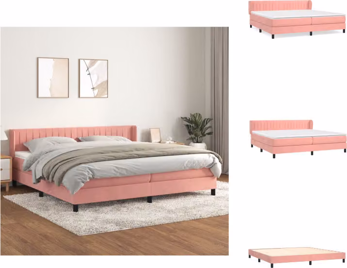 vidaXL Letto a molle con materasso rosa 200x200 cm in velluto - Letti & Reti