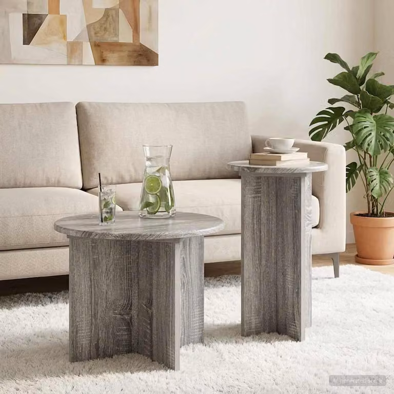 Set di 2 tavolini rotondi moderni vidaXL in colore grigio con finitura opaca, Ø 45 cm x H 35 cm