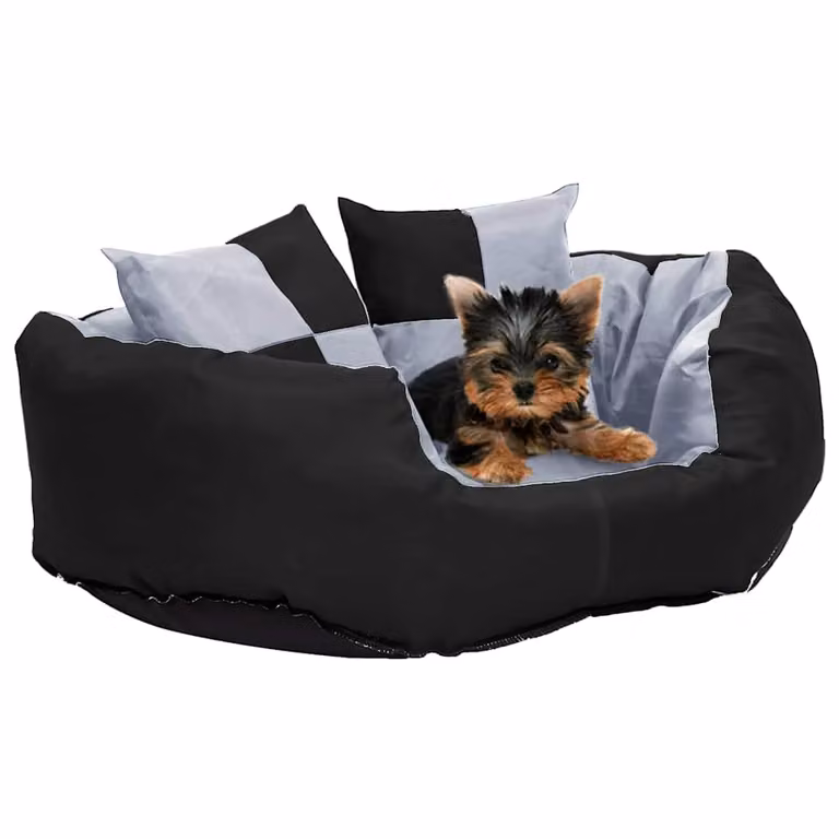 vidaXL Cuscino per Cani Reversibile e Lavabile in Tessuto e Finta Pelle Grigio Nero L 65 x P 50 x H 20 cm