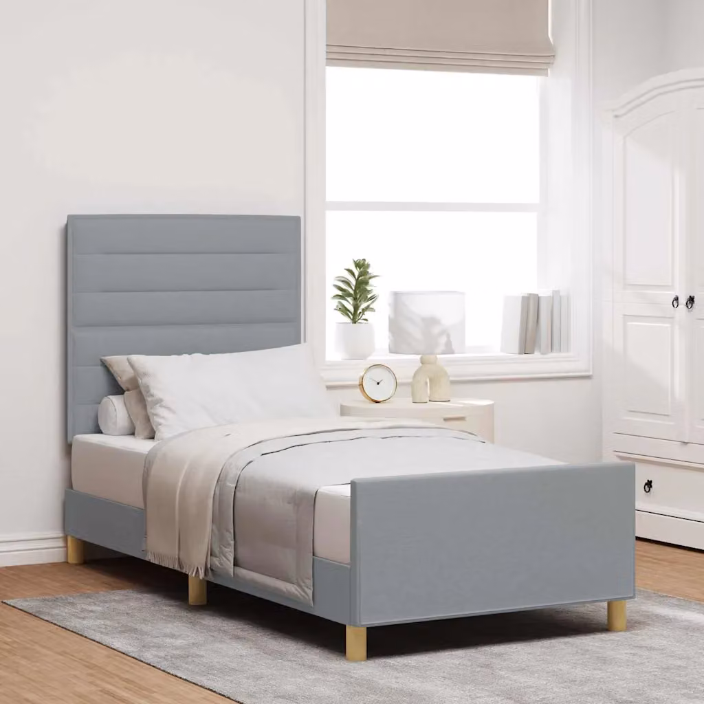 Struttura del letto moderna vidaXL in tessuto e legno, Grigio, 90 x 200 cm