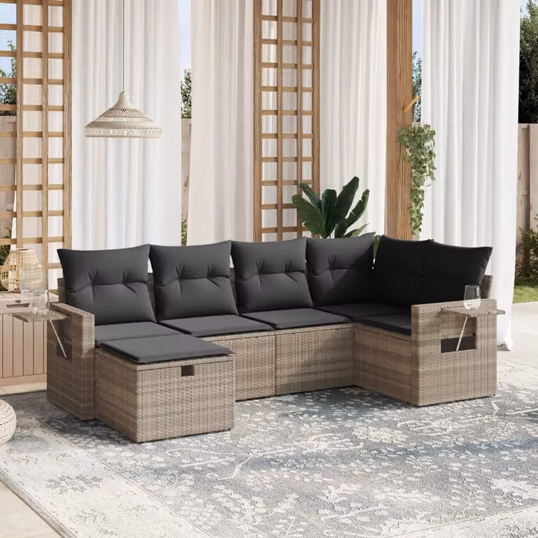Set Divano da Giardino vidaXL a Forma di L con 6 Pezzi e Cuscini Grigio Moderno