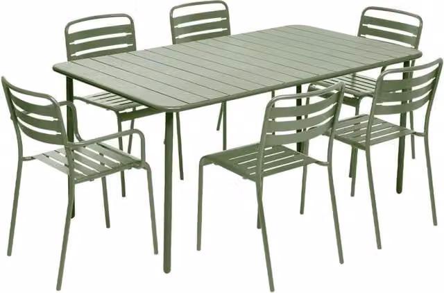 Set tavolo da giardino in acciaio con 2 poltrone e 4 sedie, verde
