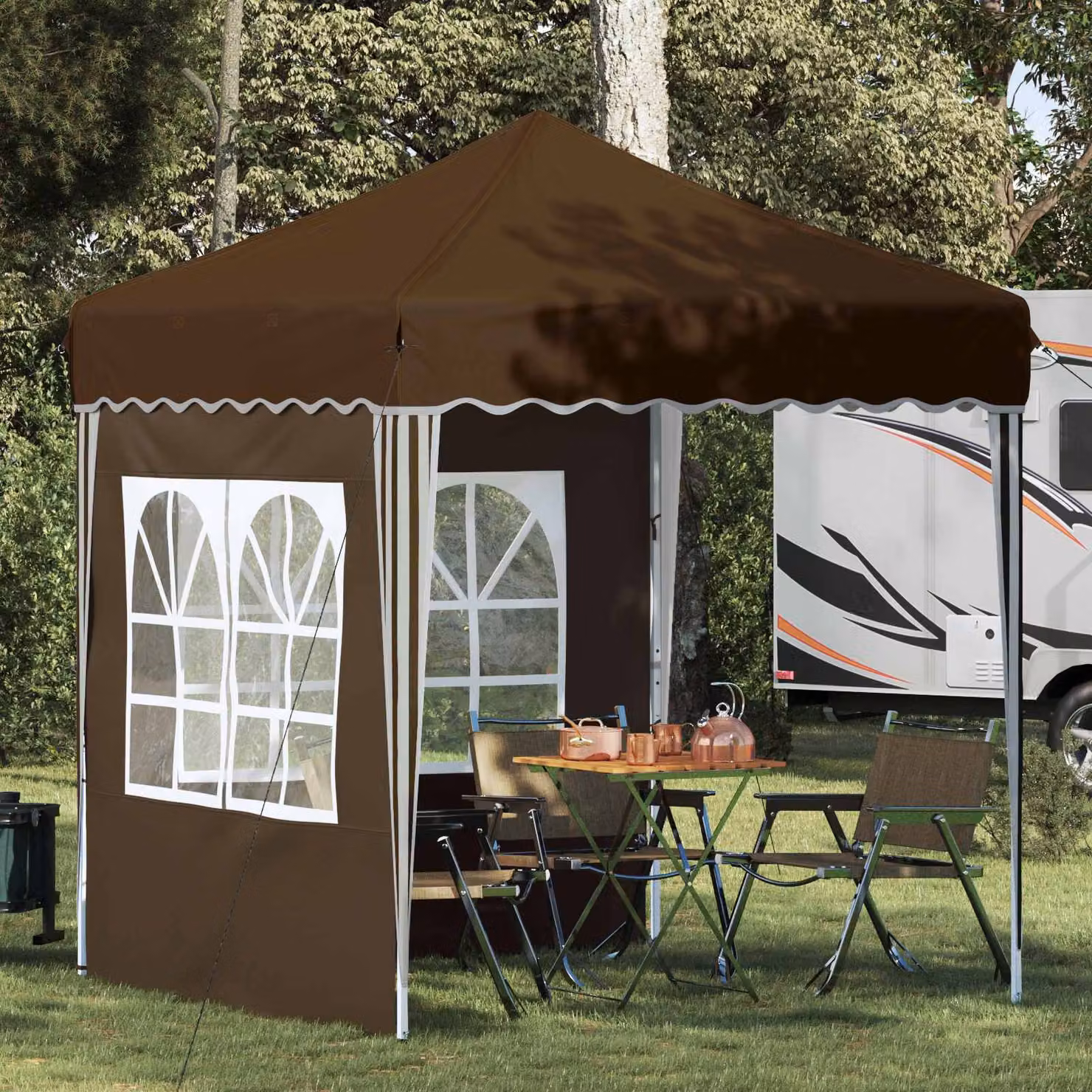 vidaXL Tenda per feste a pop-up L: 195 cm, P: 195 cm, H: 245 cm, Beige/Grigio/Marrone