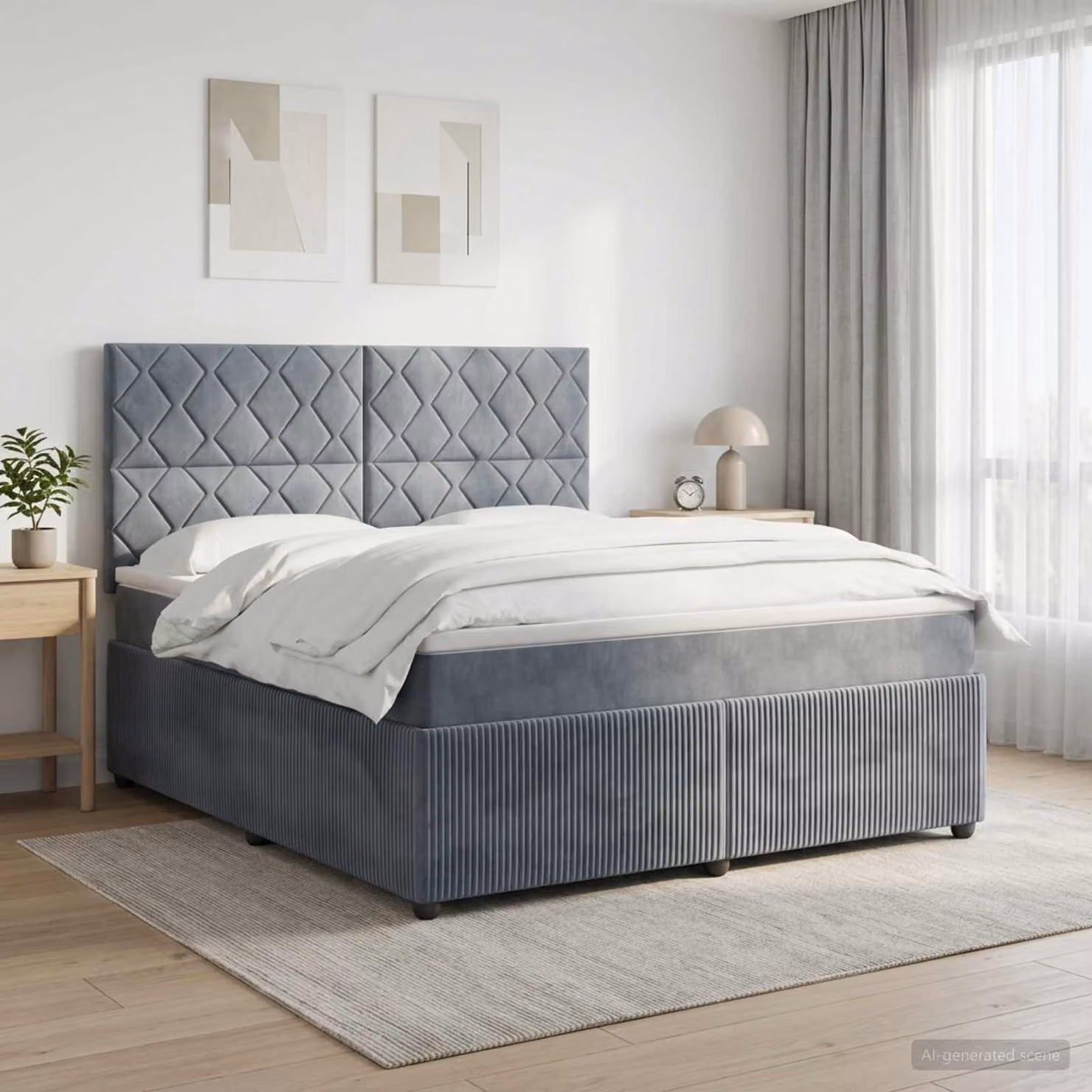 Letto Box Spring vidaXL con Materasso Ibrido e Illuminazione LED, Grigio e Bianco, L/P: 180 x 200 cm