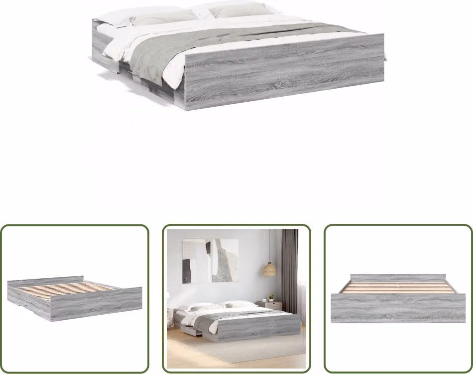 The Living Store Struttura letto con cassetti grigio Sonoma 200x200cm materiale legno
