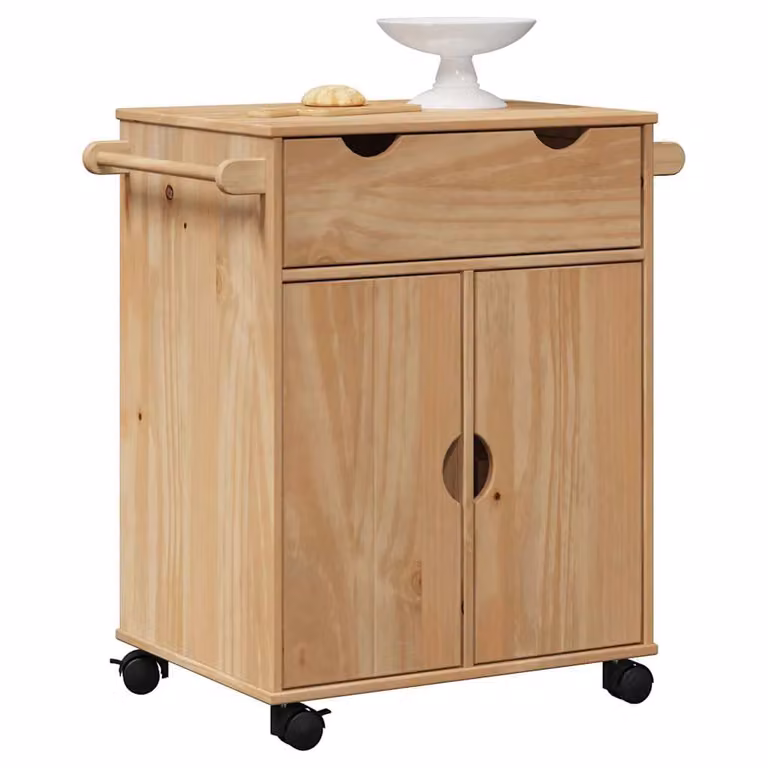 vidaXL Carrello da Cucina OTTA in Legno di Pino Massello, Stile Rustico, Marrone, L/P/H: 59 x 45 x 80 cm