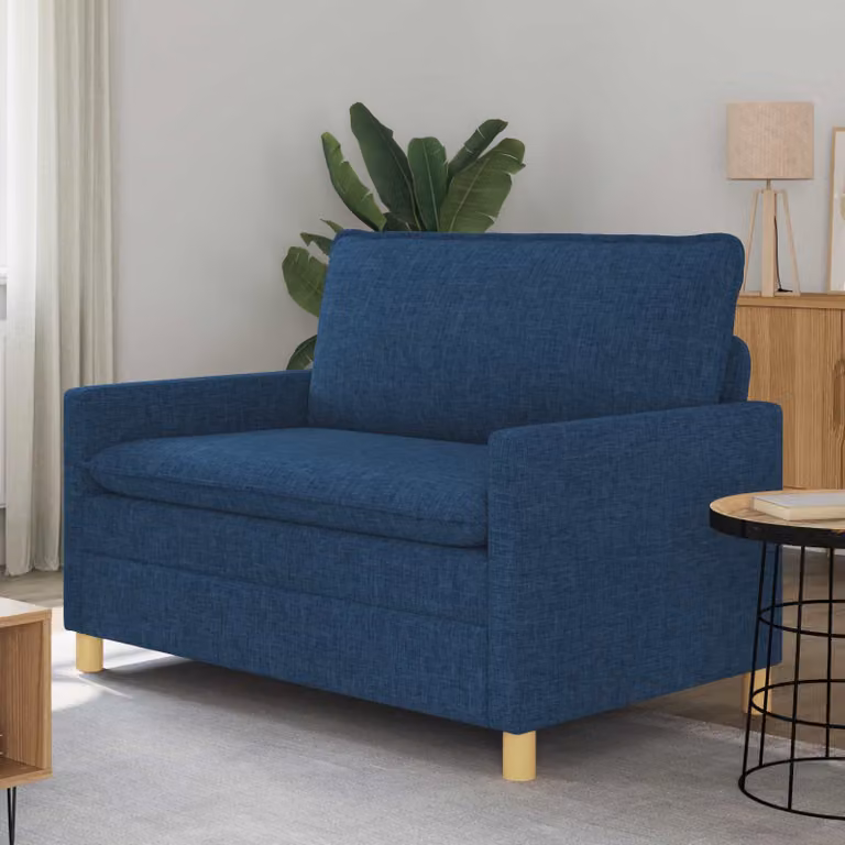 Divano a 2 posti vidaXL in tessuto blu con struttura in metallo, L: 126 cm, P: 81 cm, H: 87,5 cm