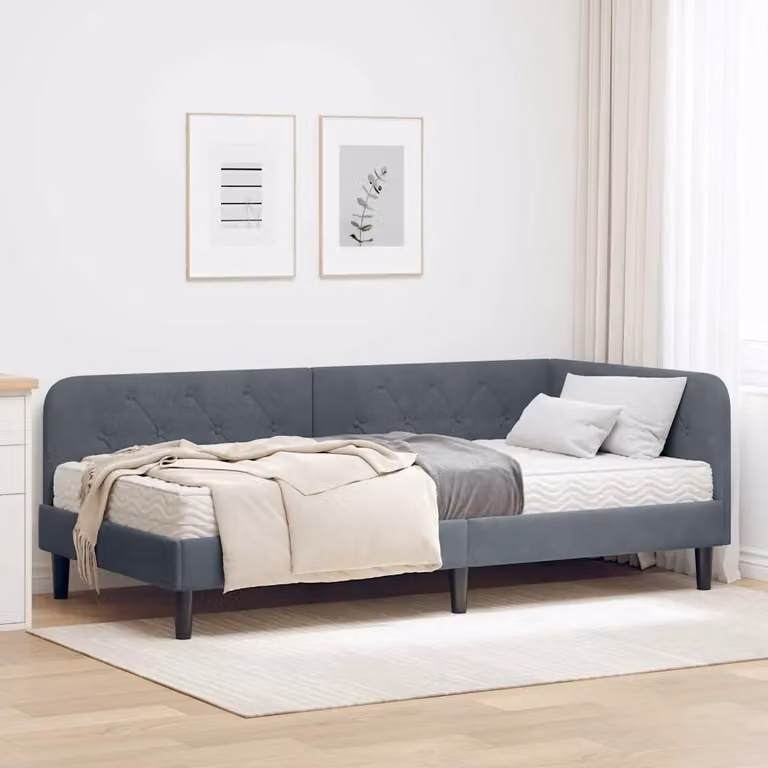 Cornice del letto ad angolo vidaXL in velluto grigio, L/P/H: 190 x 90 x 72 cm
