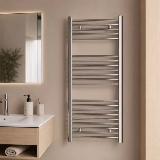 Termoarredo bagno cromato in acciaio per scaldasalviette a muro *** misure h1120xl600xi550 21 tubi, pezzi 1