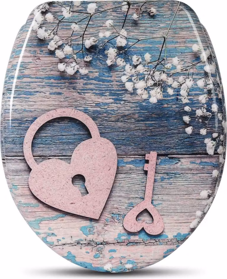 Coperchio per WC WOLTU con chiusura ammortizzata, in resina termoplastica, cerniera Softclose, antibatterico, coperchio per WC, coperchio per WC Heart Key