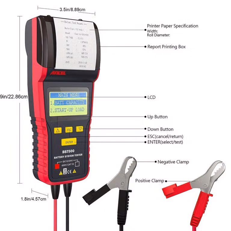 Accu Tester - Analizzatore di batterie - Tester per batterie auto - Tester di carico - Tester di tensione - Precisione del 99%