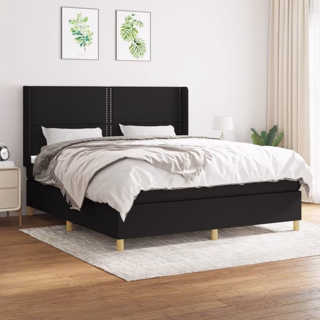 The Living Store Letto a molle con materasso nero 180x200 cm in tessuto