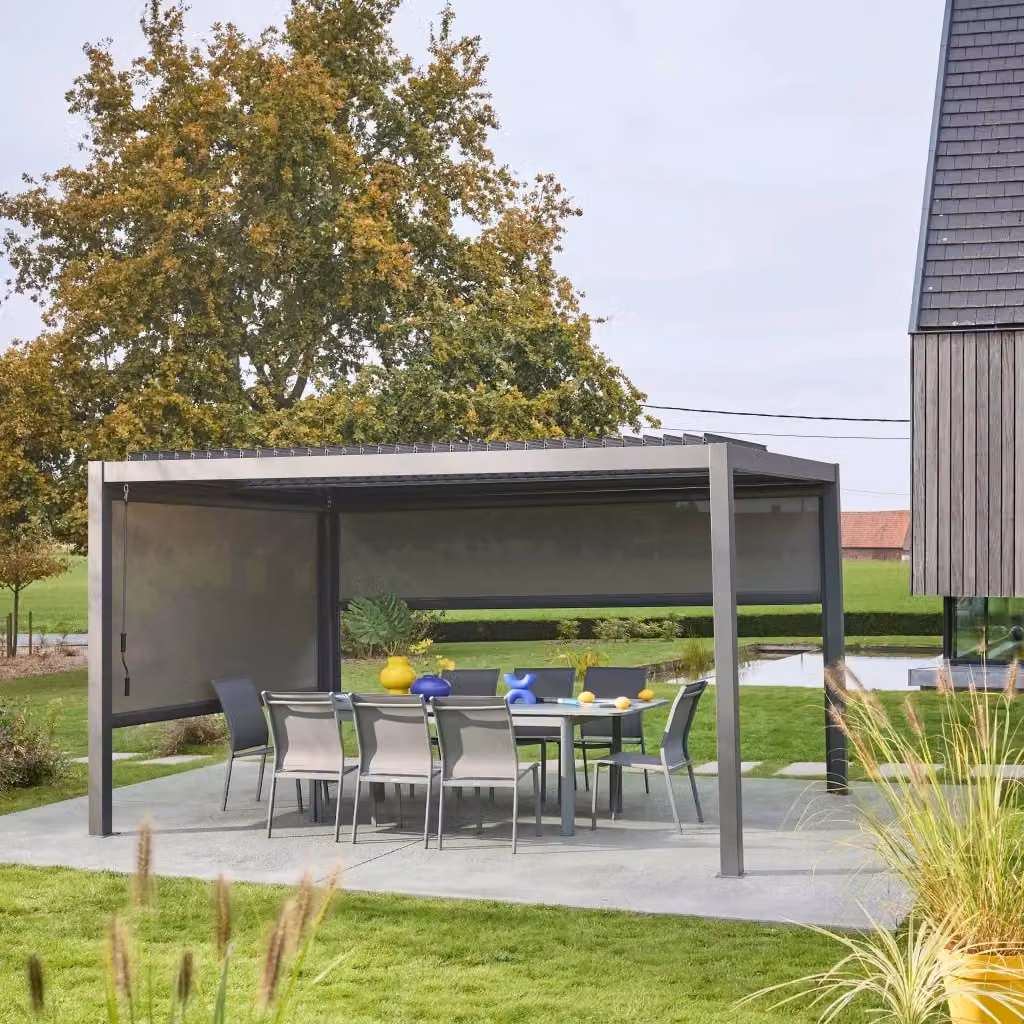 Pergola bioclimatica i sweeek con tende da 3m e 4m in alluminio e acciaio zincato, L: 4 m, P: 3 m – 2
