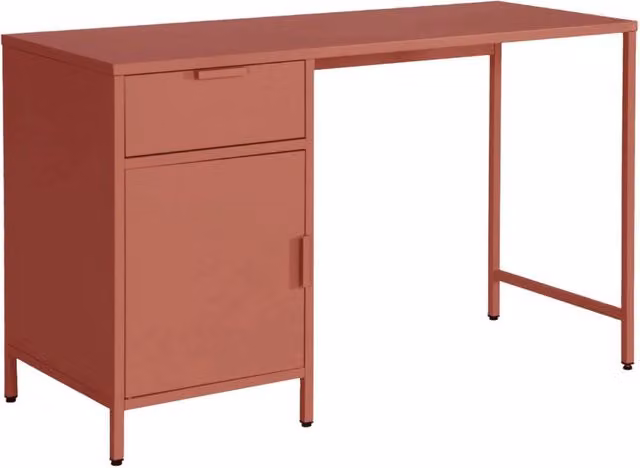 Scrivania per bambini in acciaio laminato, 1 cassetto, terracotta